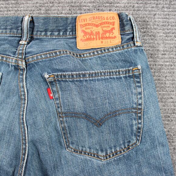 Levi’s Jeans Mens 33x32 Blue 527 Slim Bootcut Distressed Frayed Hem - Picture 9 of 12